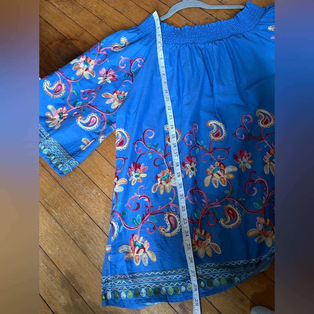 Women’s embroidered cotton blouse colorful art to wear artsy boho breathable - Picture 8 of 8
